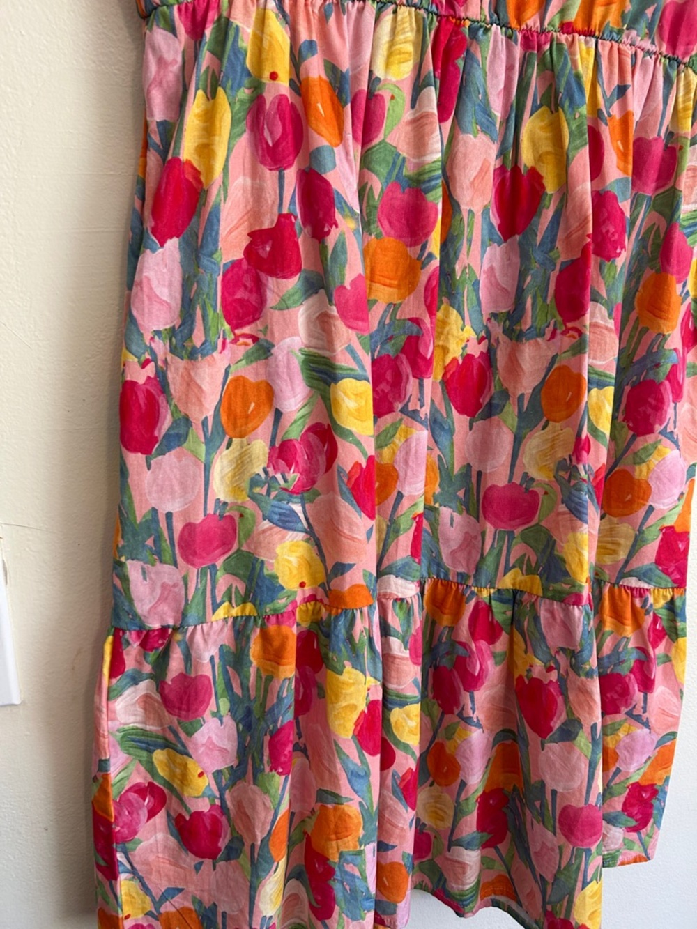 Polagram Pink Floral Tiered Midi Dress with Multicolor Tulip Print - Picture 8 of 8